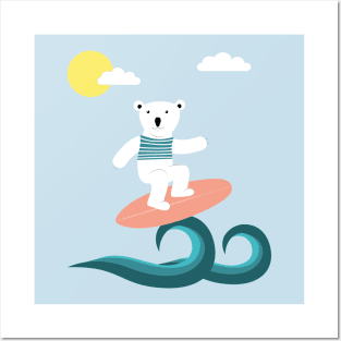 Surfing polar bear Posters and Art